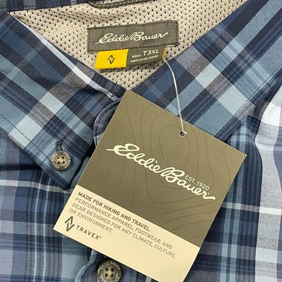 Eddie Bauer Mens Blue & Navy Plaid Long Sleeve Button-Up Shirt Size 3XL - New - Picture 9 of 11